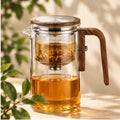One-Click Magnetic Glass Teapot with Wooden Handle