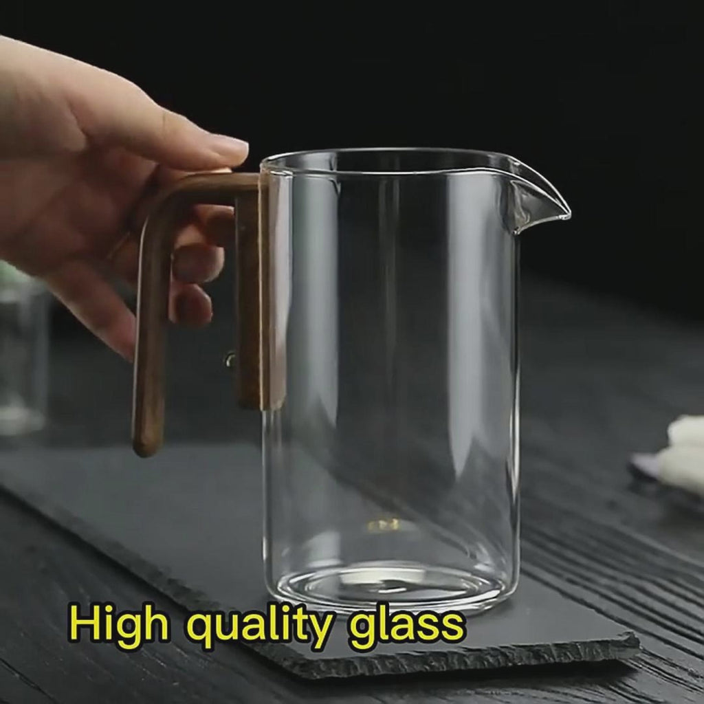 One-Click Magnetic Glass Teapot with Wooden Handle