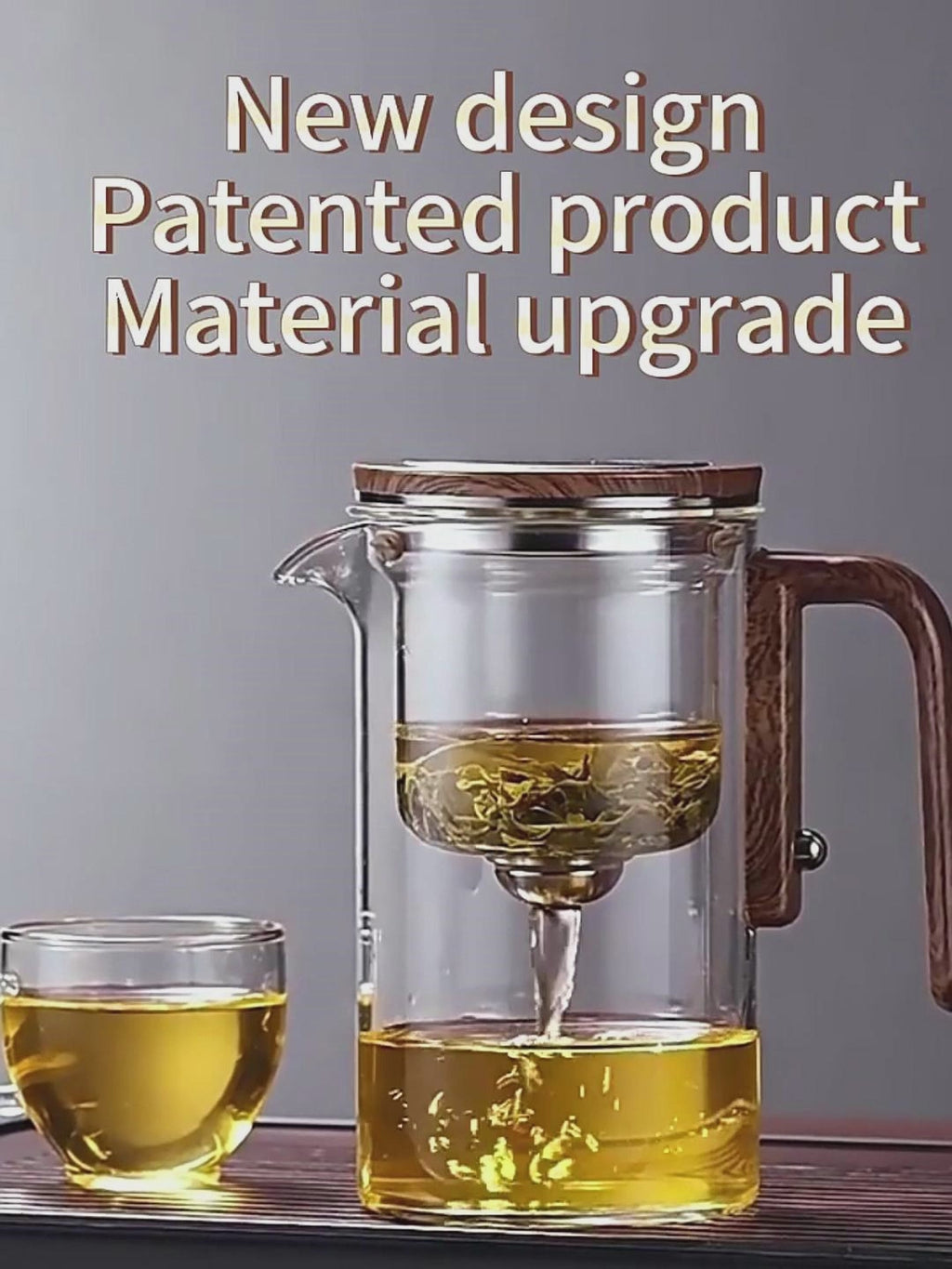 One-Click Magnetic Glass Teapot with Wooden Handle